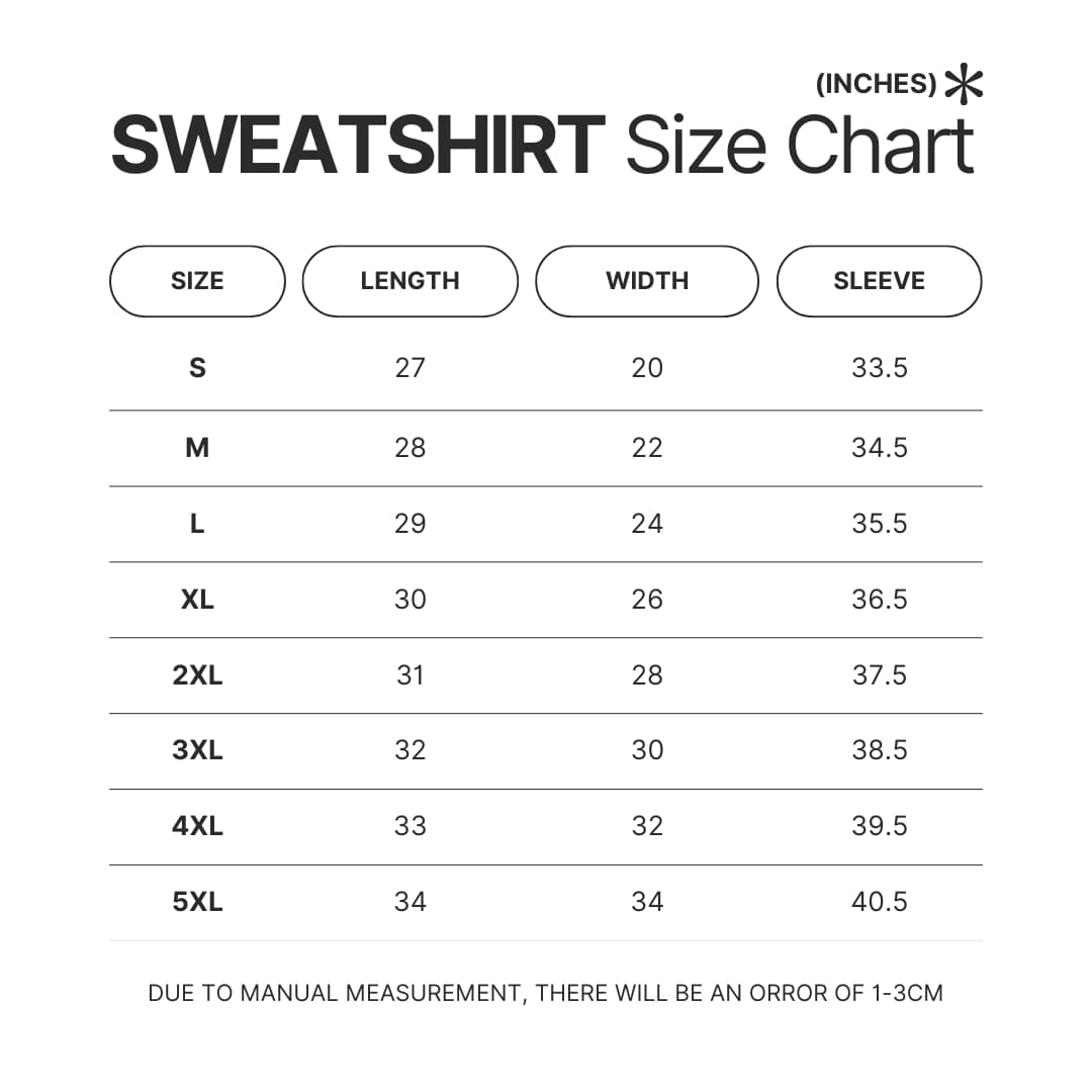 Sweatshirt Size Chart - Fire Force Shop