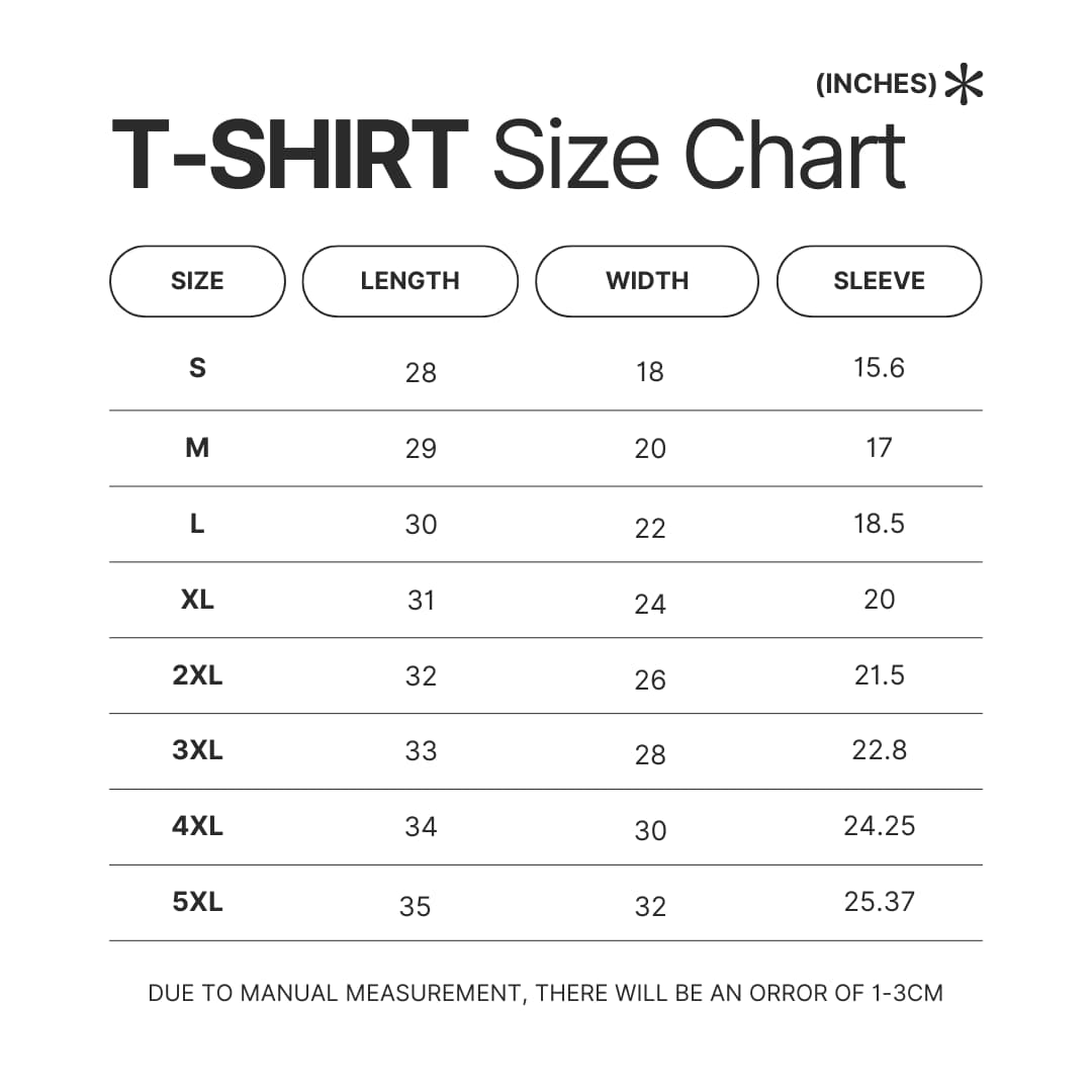 T shirt Size Chart - Fire Force Shop